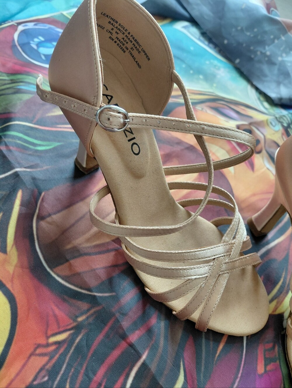 Capezio Tan Strappy Ballroom Latin Dance Shoes Heels Size 8